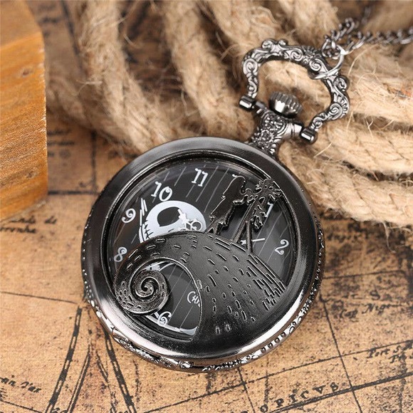Nightmare Before Christmas Pocket Watch NEW Black Jack Skellington Tim Burton - Picture 4 of 6